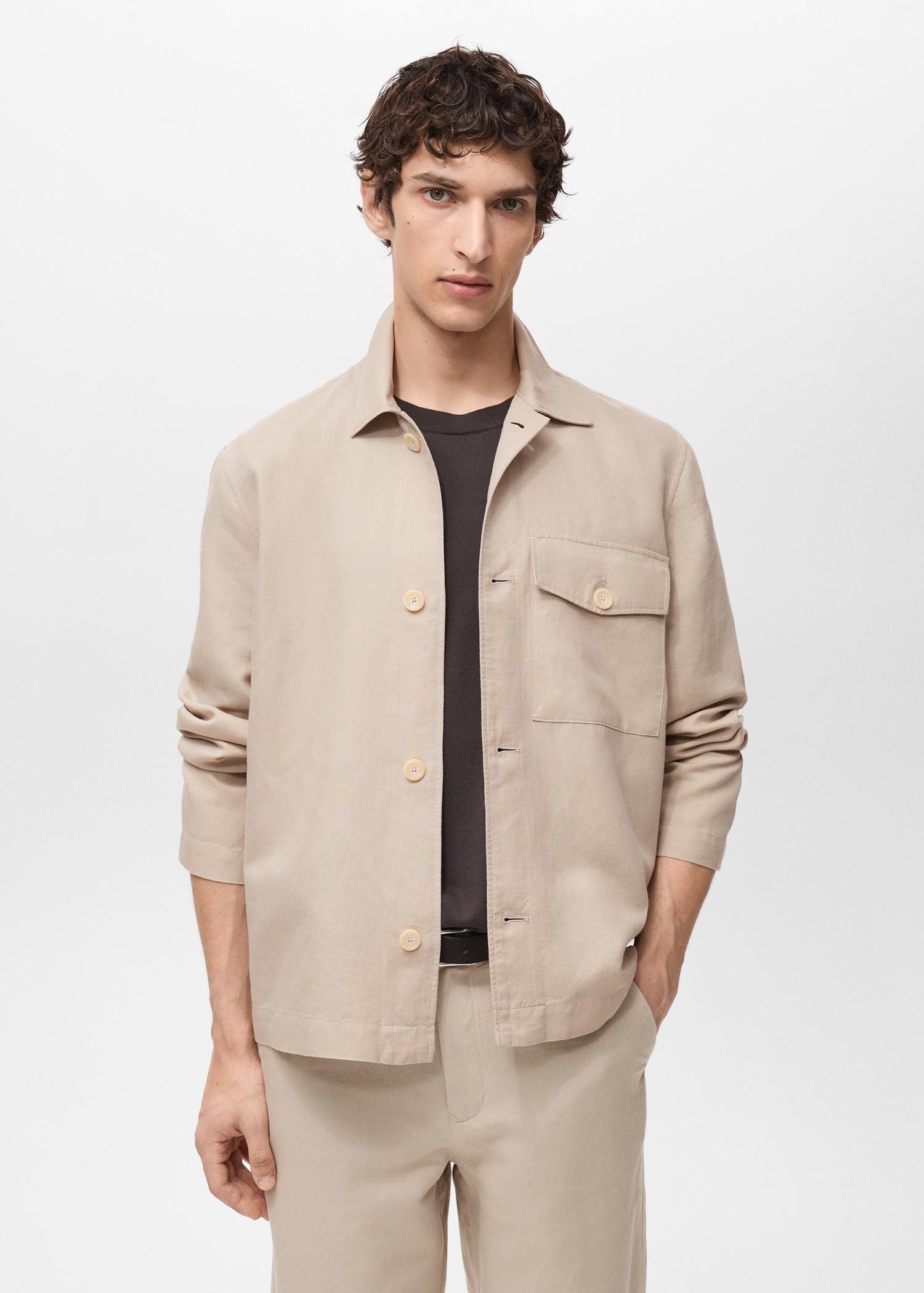 Straight-fit linen overshirt - Men | MANGO USA Product Image