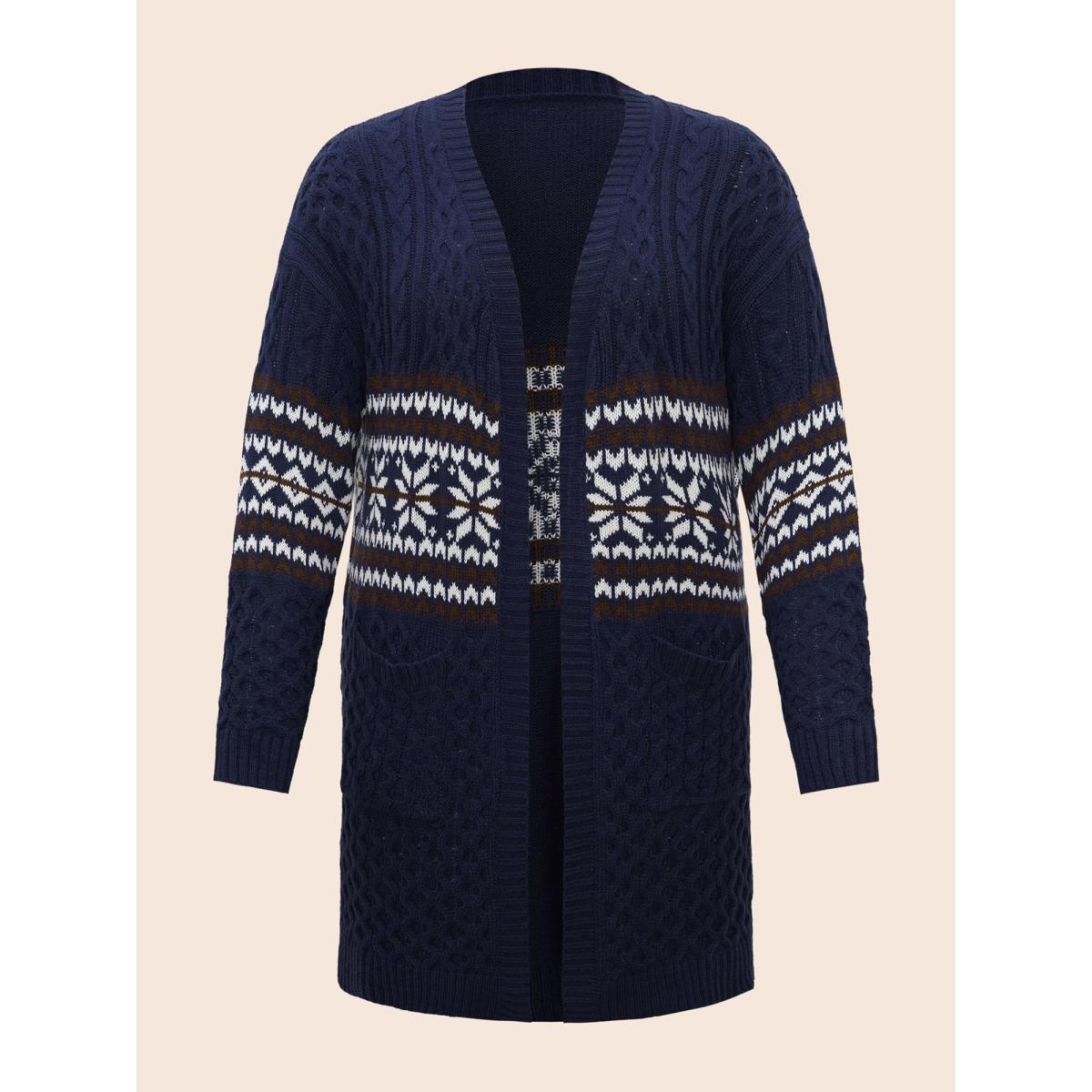 Plus Size Bandana Cable Knit Contrast Pocket Cardigan Midnight Women Casual Loose Long Sleeve Everyday Cardigans BloomChic 26/4X Product Image