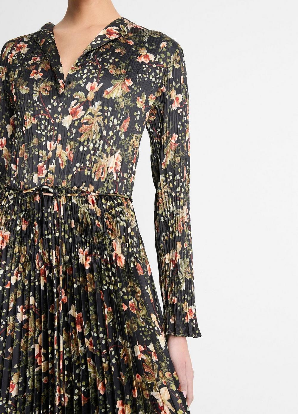 Orchid Vine Pleated Satin Long-Sleeve Dress Product Image