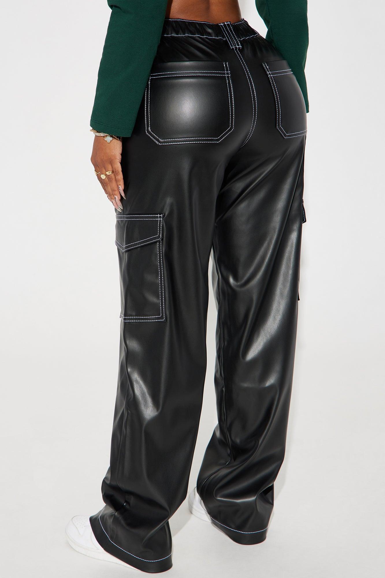 Jayla Faux Leather Cargo Pant - Black Product Image