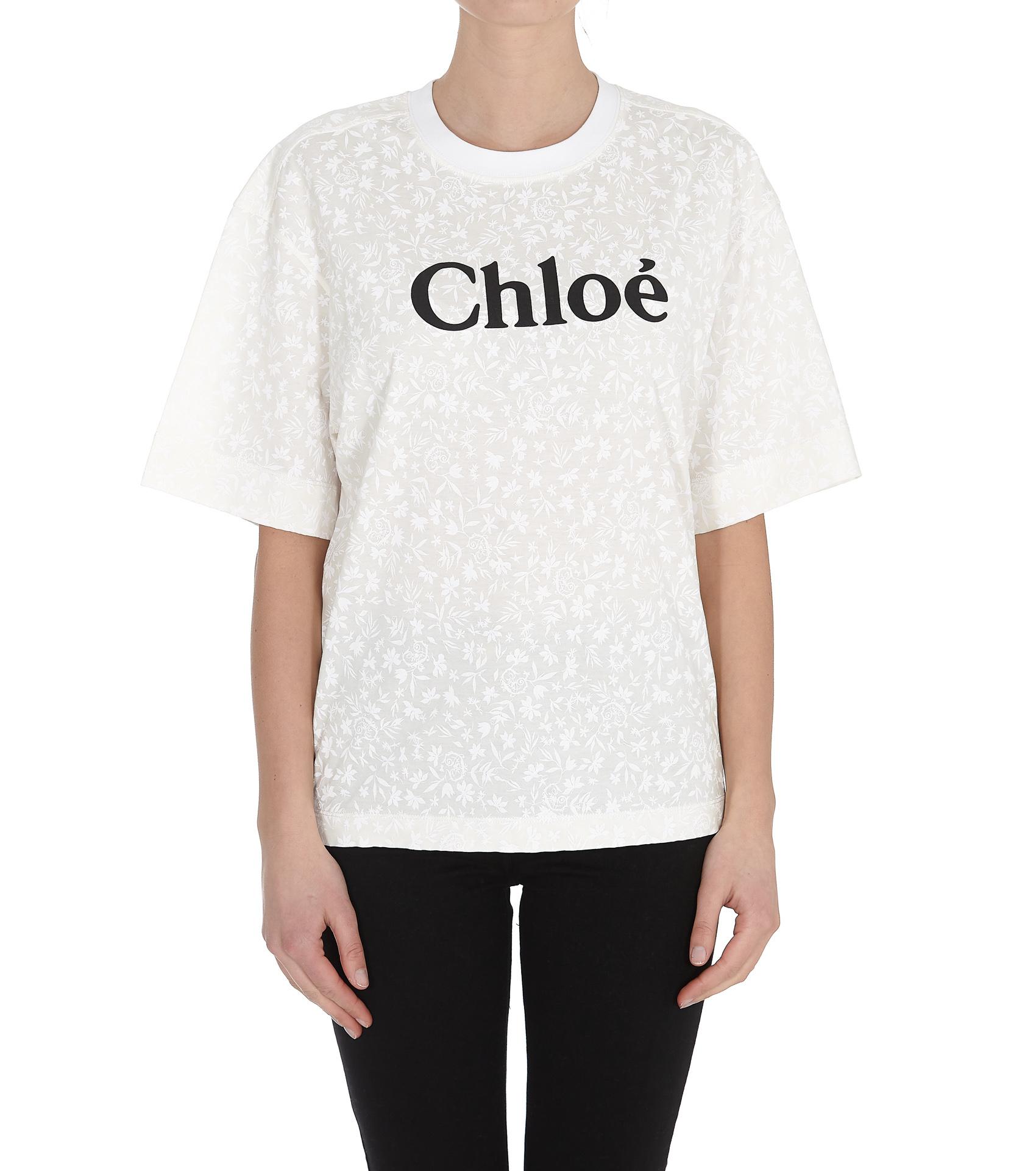 CHLOÉ White Crewneck T-shirt With Logo Print On The Front In Cotton Woman Product Image