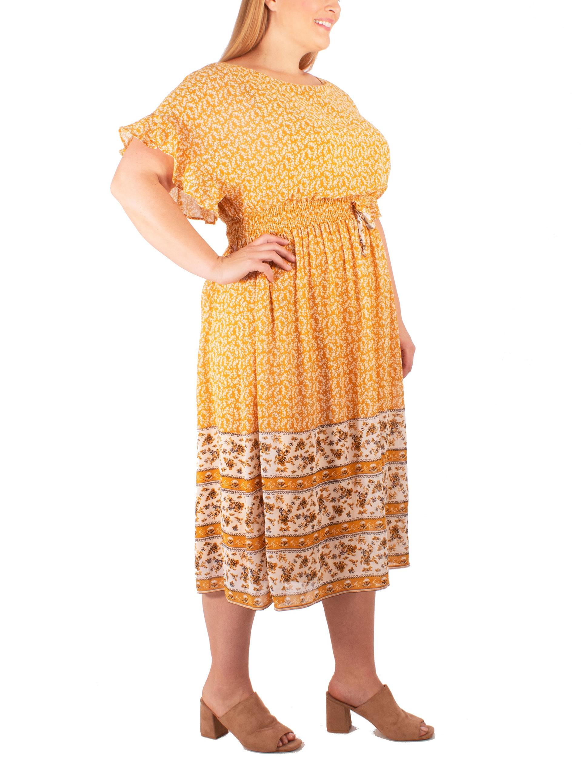 Mustard Petal Border Print Dress - Plus Product Image