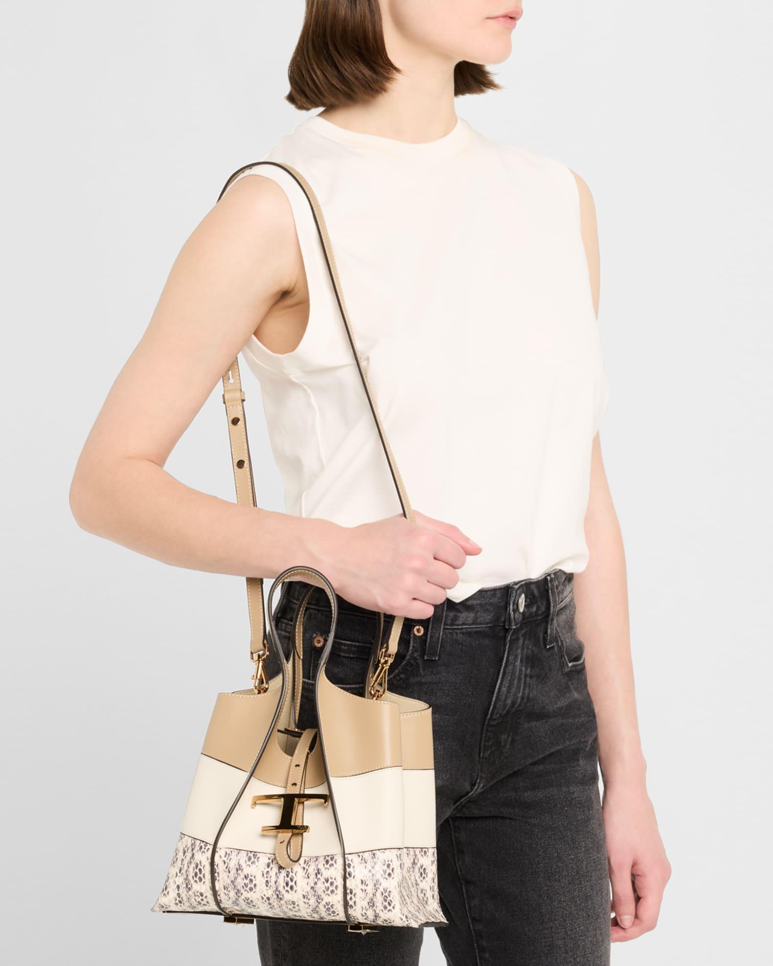 Mini Tricolor Snake-Print Leather Shopping Tote Bag Product Image