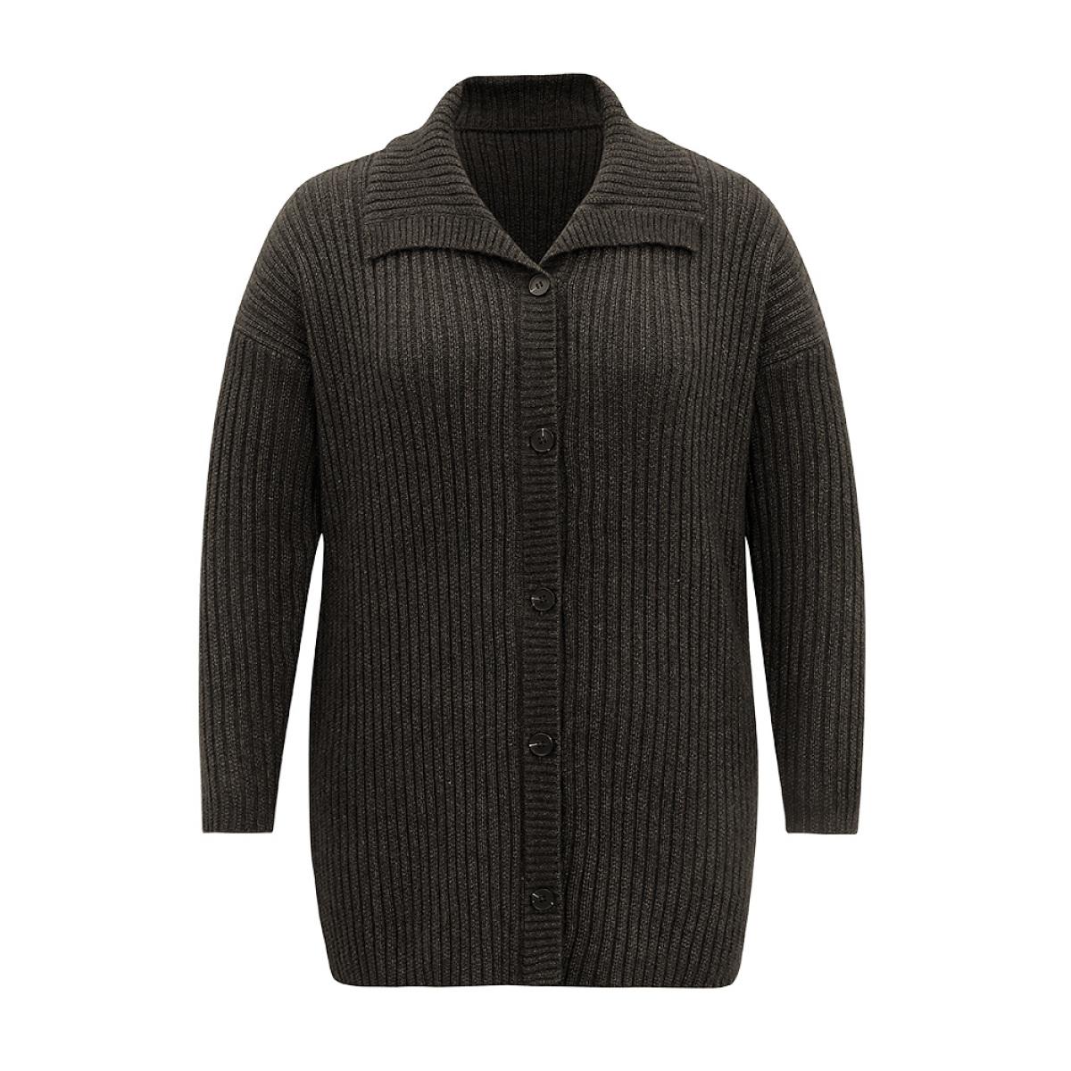 Plus Size Anti-Pilling Textured Button Up Lapel Collar Cardigan Black Women Casual Loose Long Sleeve Everyday Cardigans BloomChic 26/4X Product Image