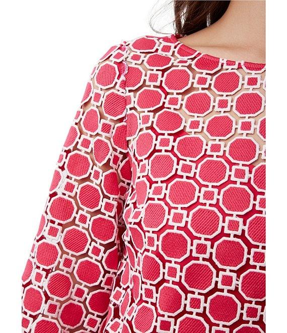 Trina Turk Sun Geometric Lace Boat Neck 3/4 Bell Sleeve Top Product Image