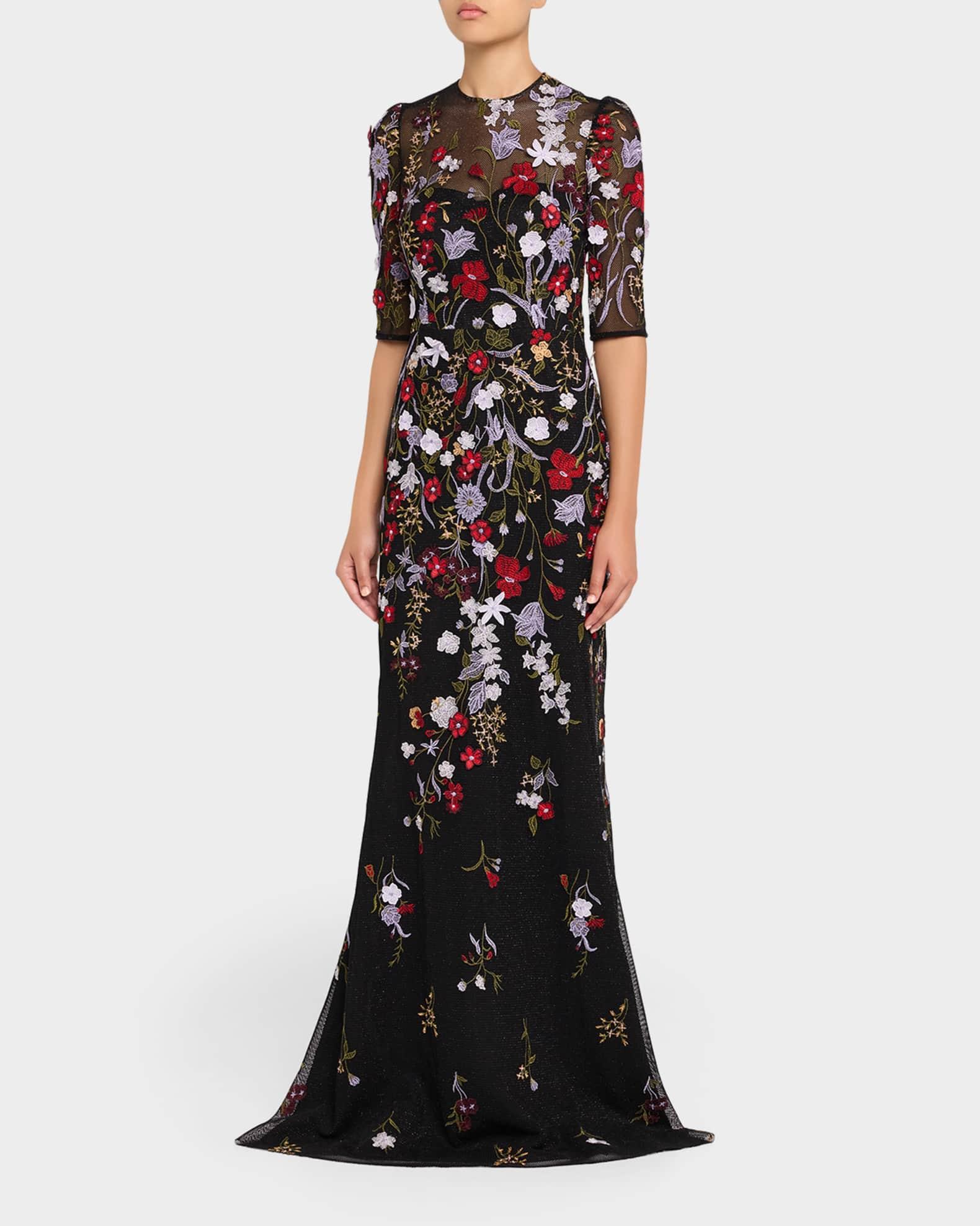 Floral-Embroidered Shimmer Mesh Gown Product Image