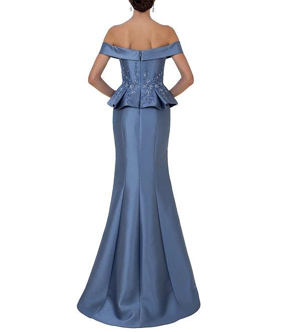 Terani Couture Off-the-Shoulder Pleated Floral Beaded Bodice Mermaid Gown Product Image