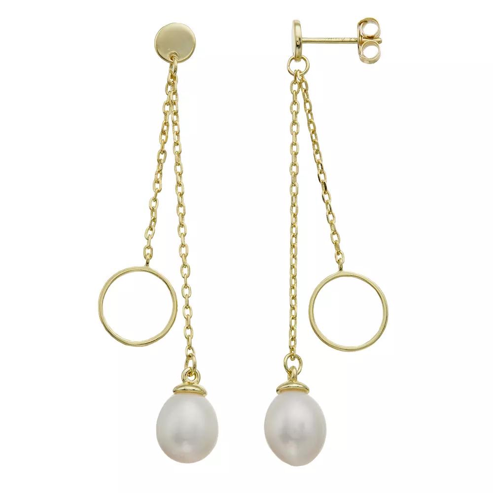 14k Gold-Plated Silver with Cultured Freshwater Pearl & Eternity Circle Drop Fringe Earrings, Womens, Gold Tone Product Image