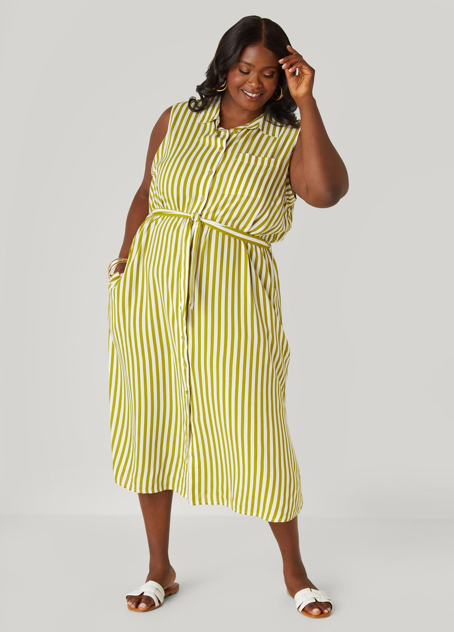 Striped Button Front Shirtdress Product Image