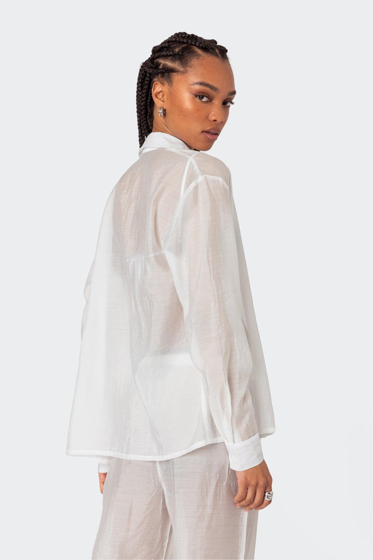 Breezy Oversized Sheer Button Up Shirt Product Image
