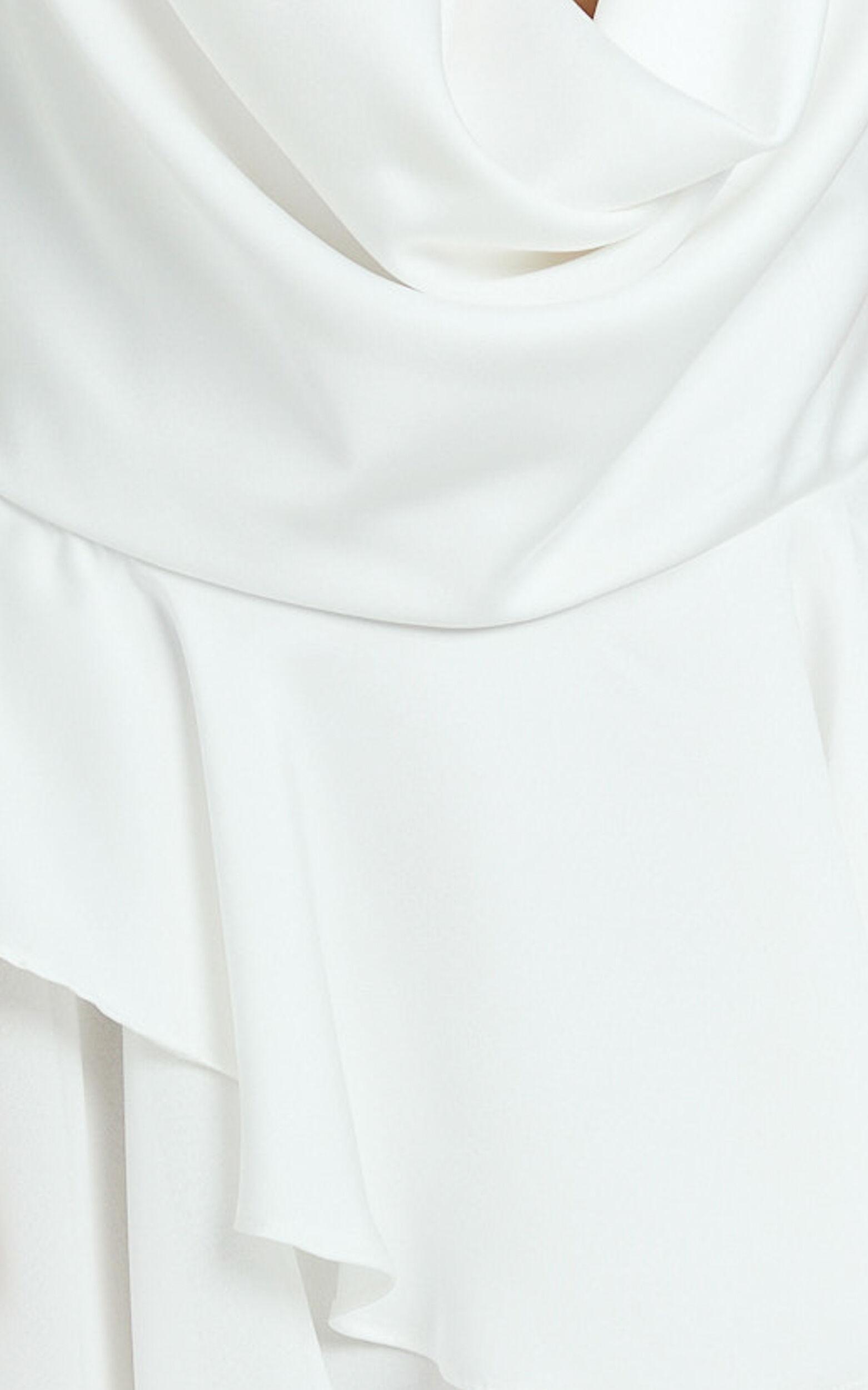 Tanisha Mini Dress - Halter Cowl Neck Asymmetrical Skirt Dress in Off White Product Image