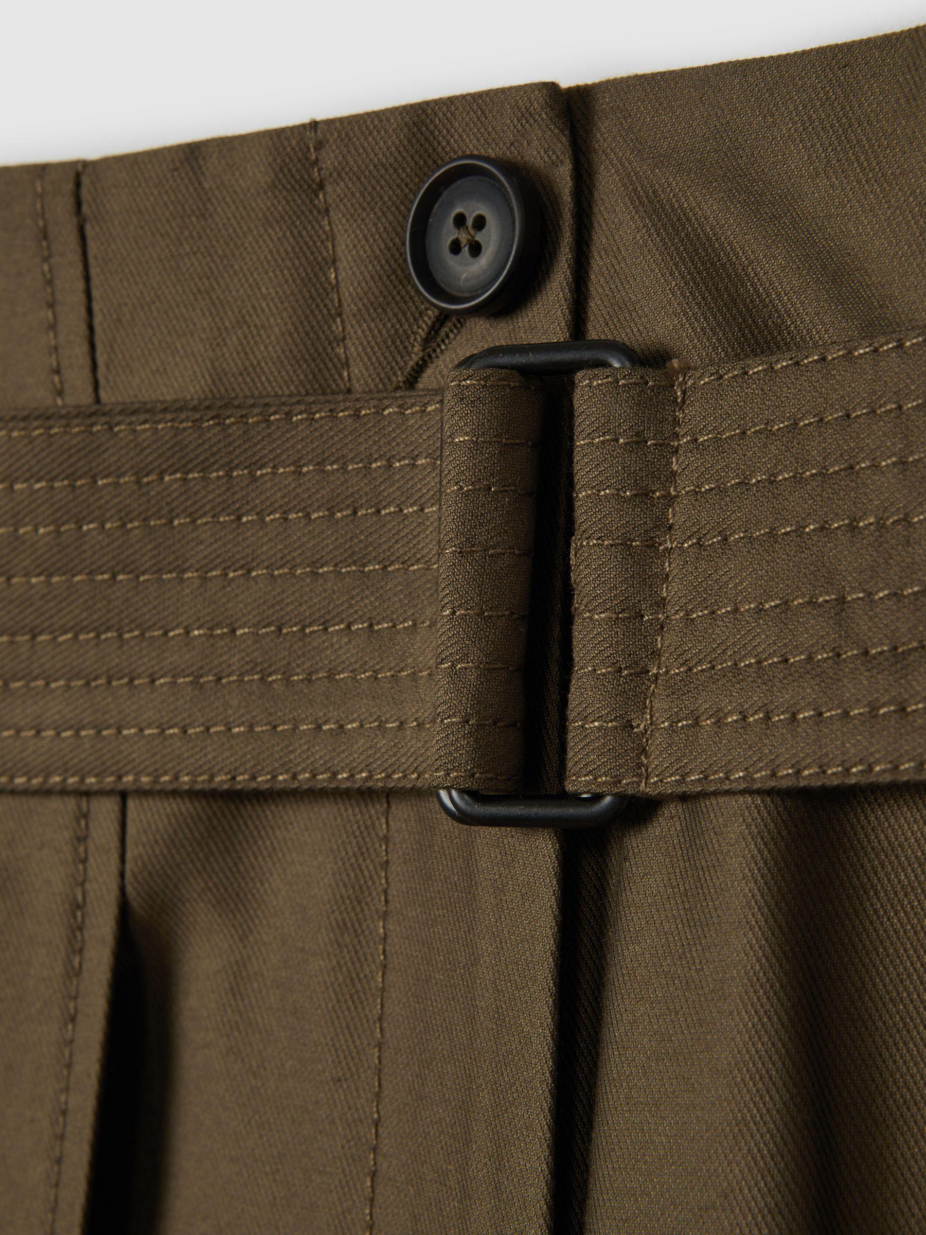 Wide Leg Paper Bag Trousers in Khaki Product Image