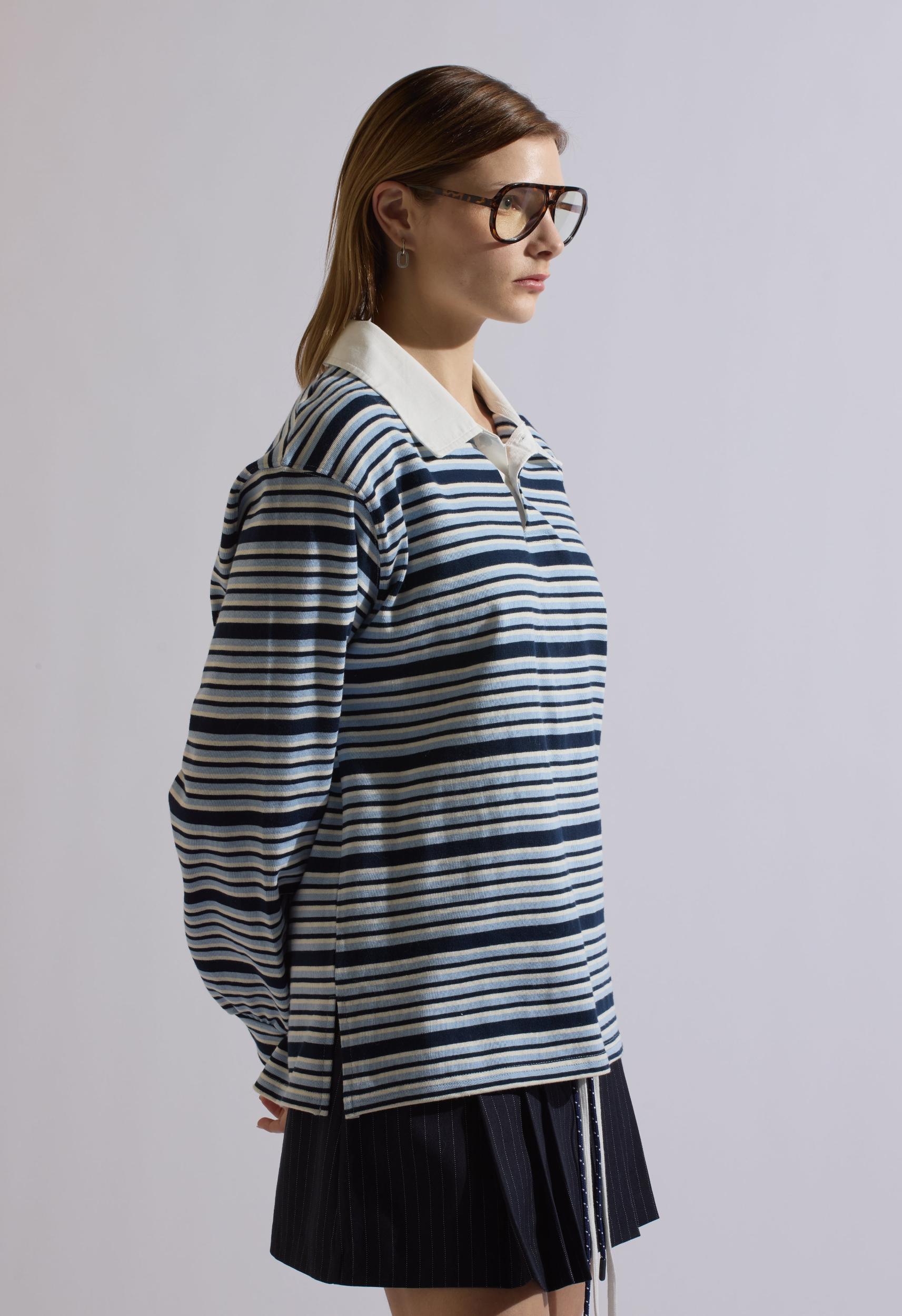 Stevie Striped Collared Long Sleeve Blue Product Image