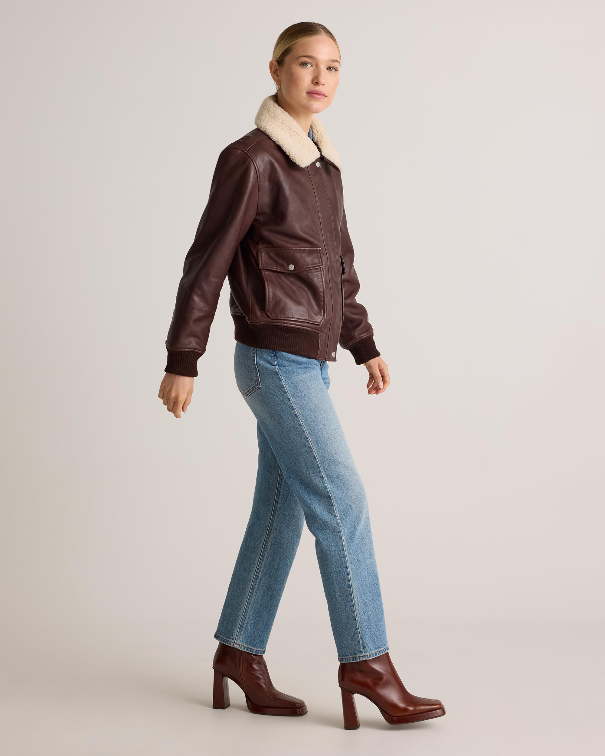 Quince | Women's Shearling Trim Aviator Jacket Leather Product Image