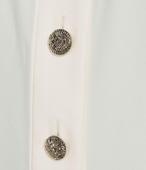 Anne Klein Mandarin Collar Flutter Short Sleeve Button Front Top Product Image