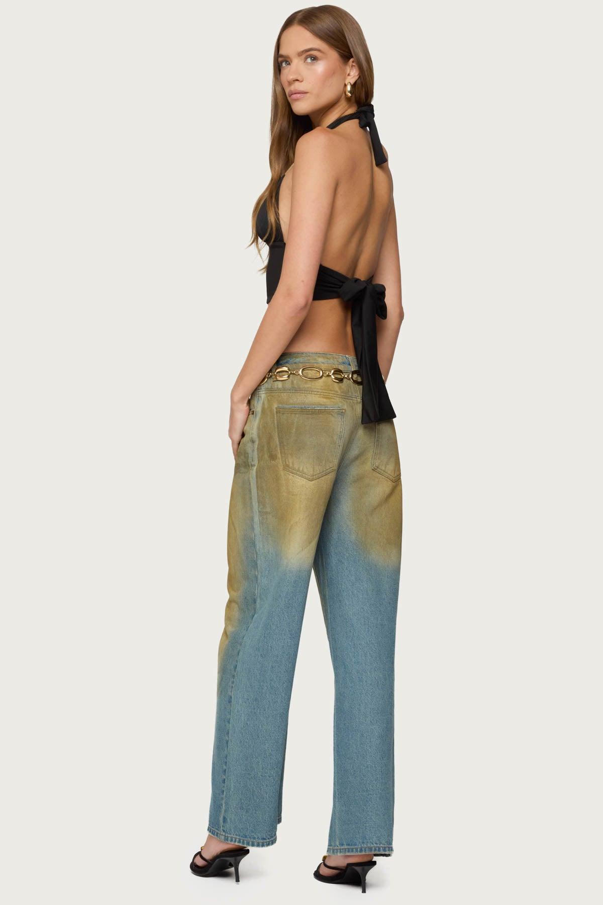 Aiva Backless Plunge Neck Halter Top Product Image