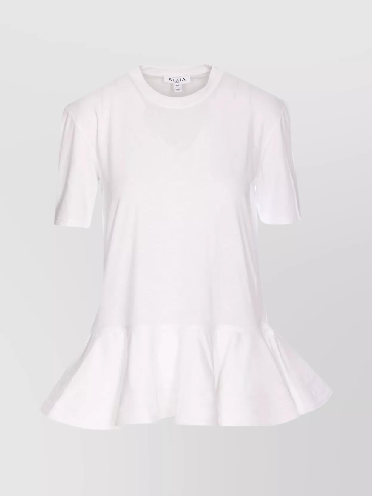ALAÏA Oversized Poplin-trimmed Cotton-jersey Peplum T-shirt In White Product Image