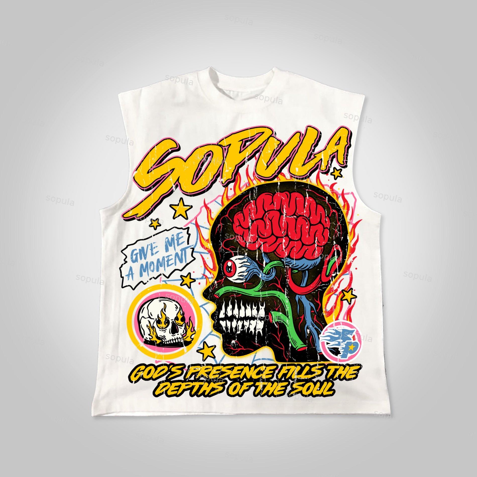 Sopula Men's Burning Soul Graphic Cotton Sleeveless Shirt Tank Tops Product Image