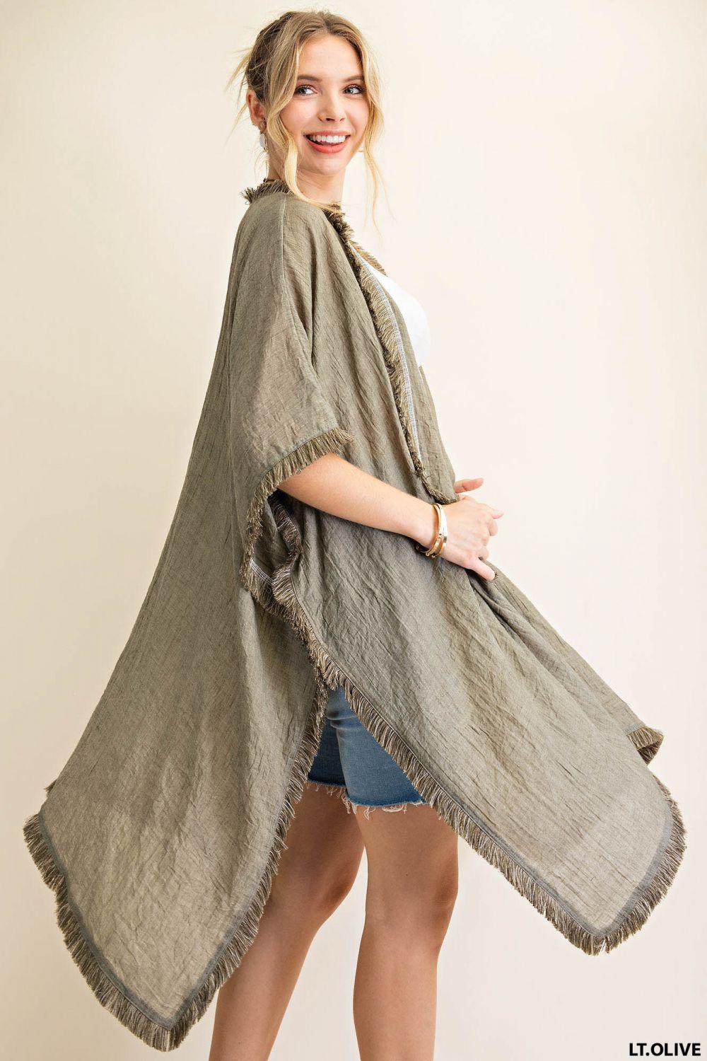 5742   Emalee Soft Fringe Trim Kimono Product Image