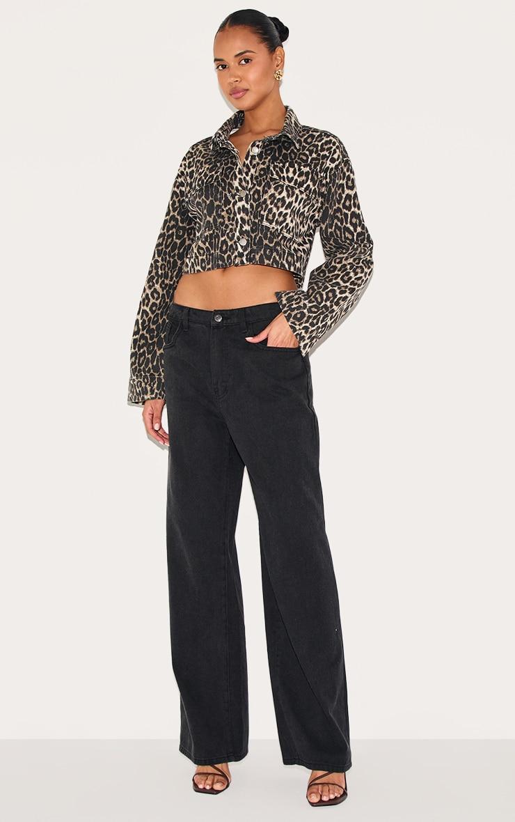 Leopard Print Denim Cropped Jacket Product Image