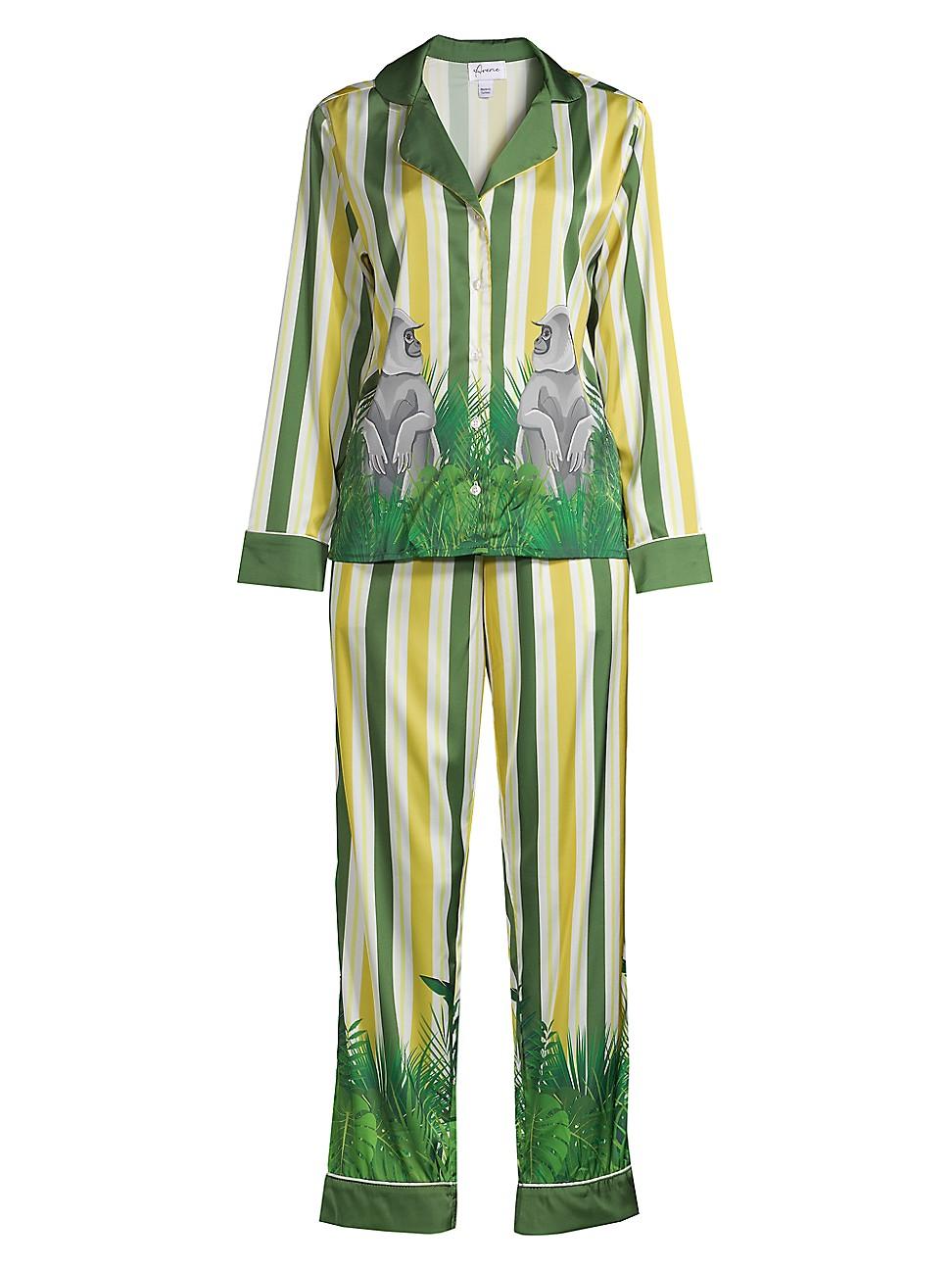 Womens Two-Piece Stripes & Jungle Print Pajama Set Product Image