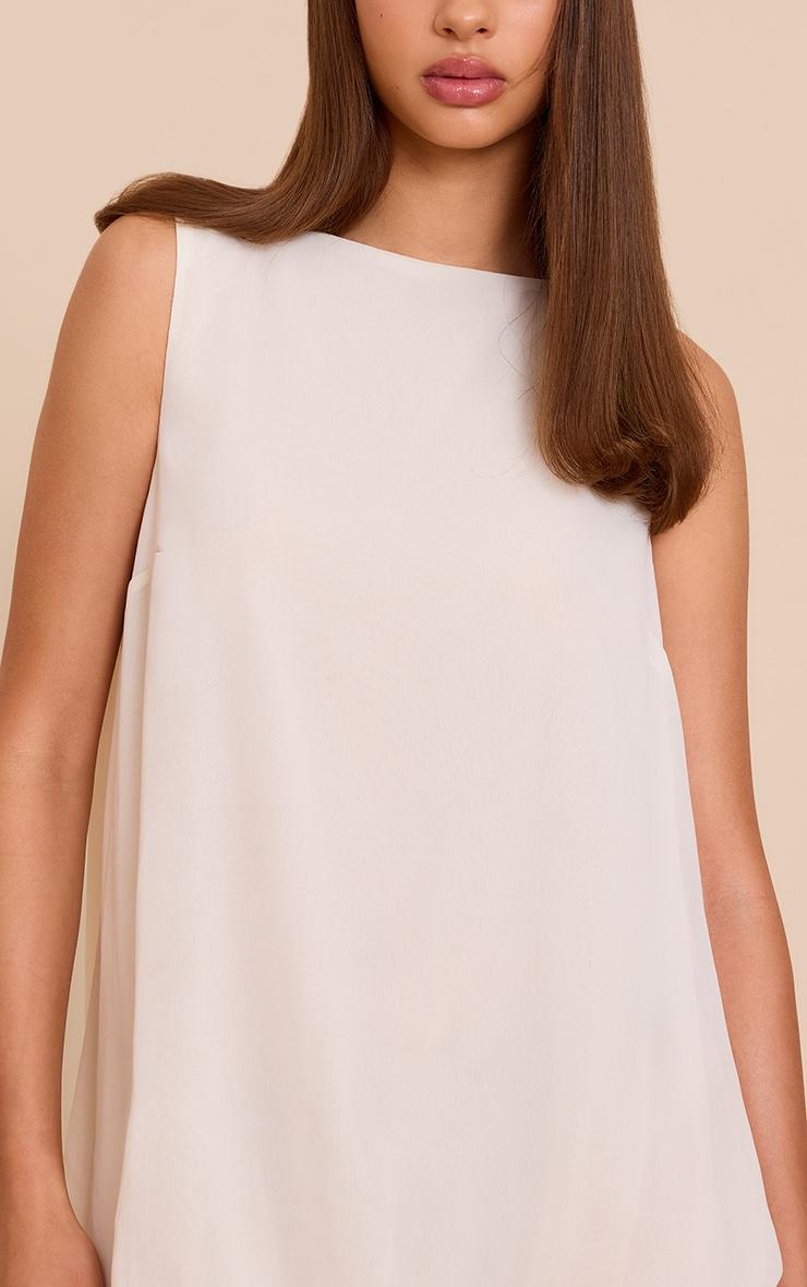 Cream Chiffon Boat Neck Frill Hem Shift Dress Product Image