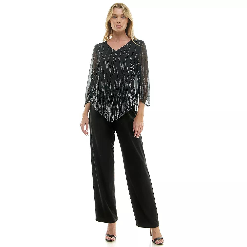 Women's Luxology 2-Piece V-Neck Blouse & Straight Leg Pants Set,  Product Image
