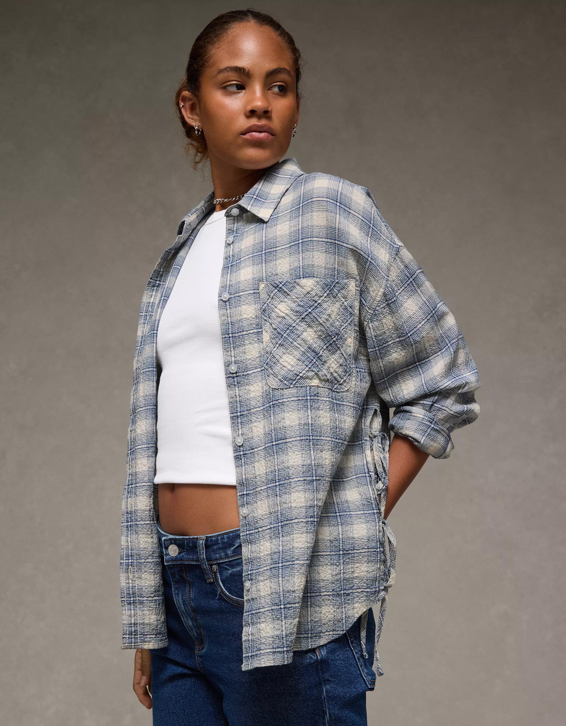 AE Side-Tie Button-Up Shirt Product Image