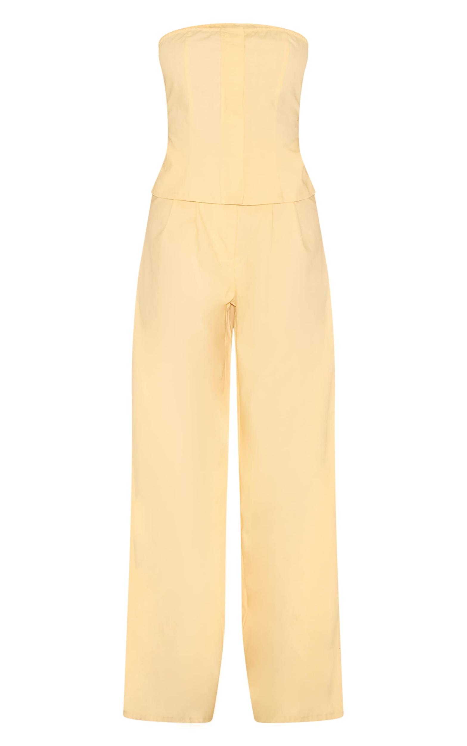 Lemon Linen Blend Tailored Bandeau Wide Leg Jumpsuit Product Image