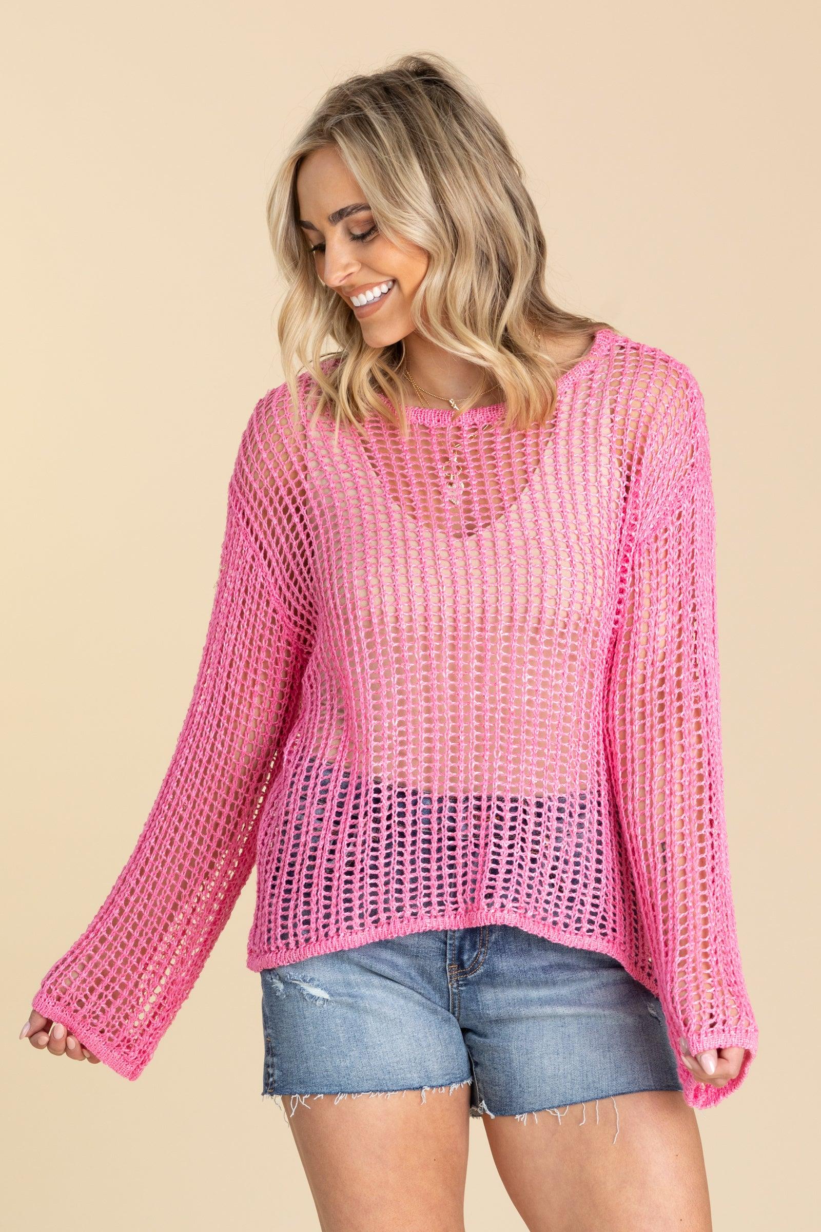 Drop Shoulder Fishnet Top With Sequins Product Image