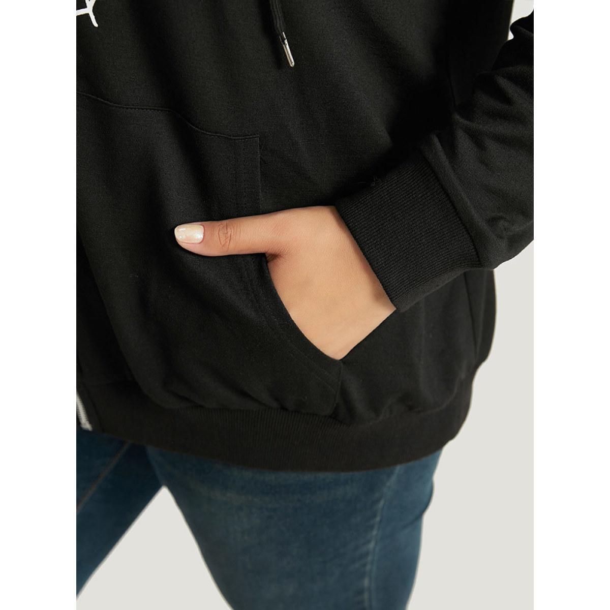 Plus Size Halloween Spider Web Print Pocket Zipper Sweatshirt Women Black Casual Elastic cuffs Festival-Halloween Sweatshirts BloomChic 28/5X Product Image