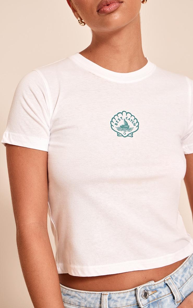 White Shell Graphic Cropped Fitted T-shirt Product Image
