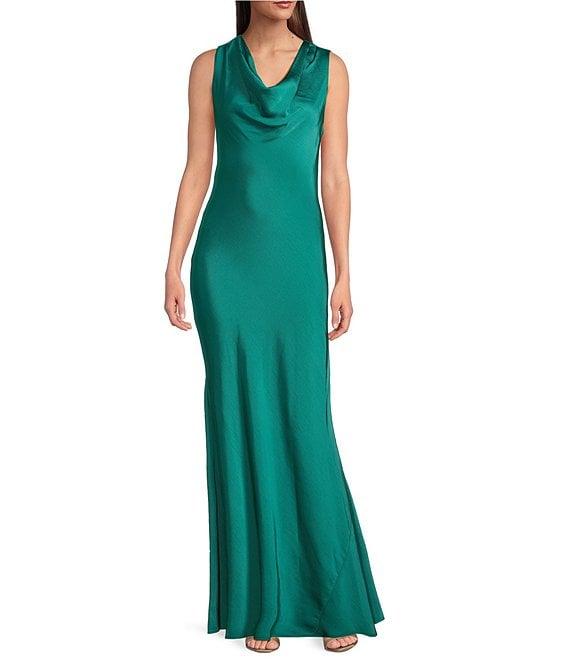 Donna Karan Satin Cowl Neck Sleeveless Gown Product Image