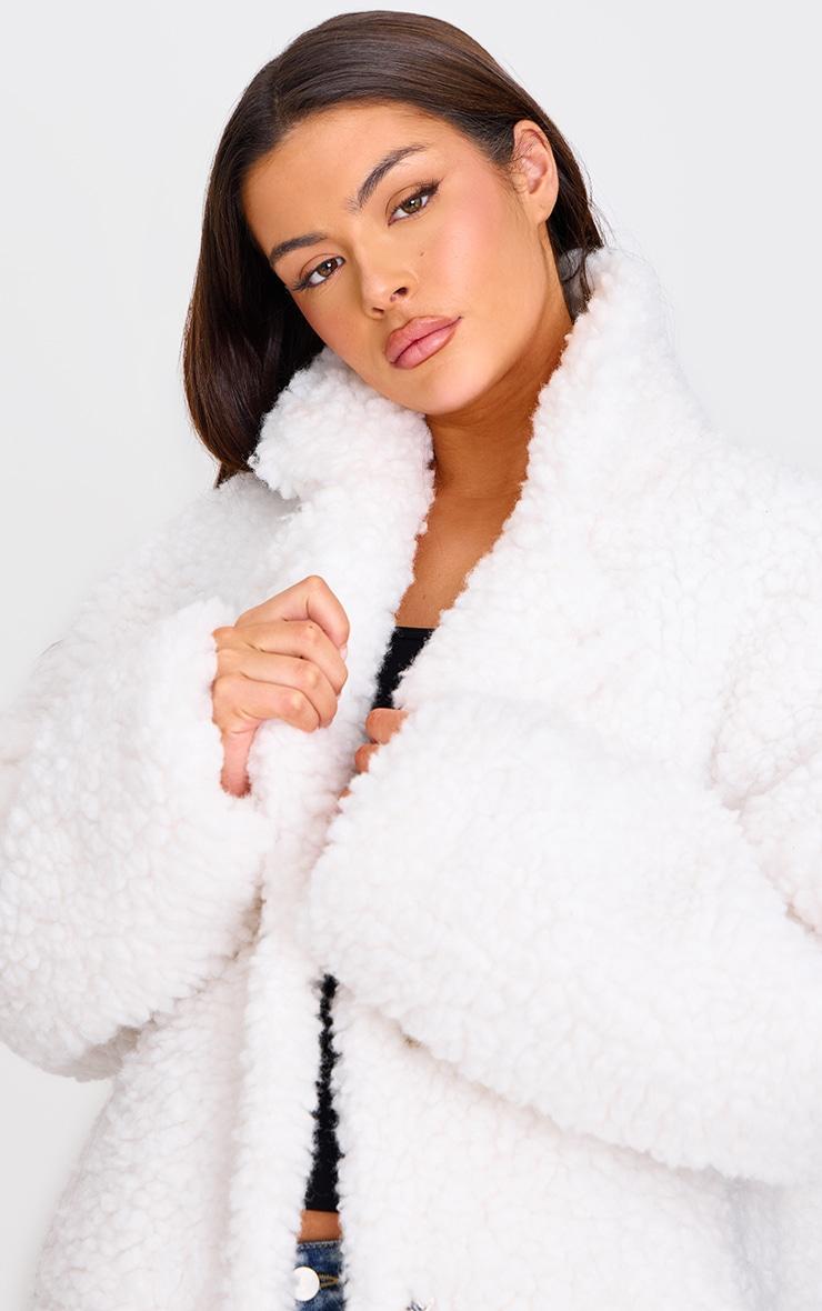 Cream Plush Borg Maxi Coat Product Image