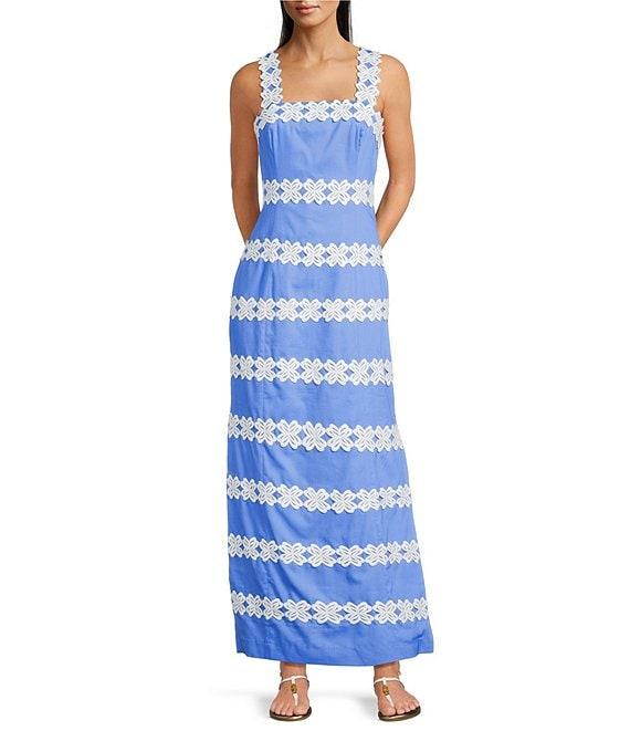 Lilly Pulitzer Davis Vintage Dobby Lily Lace Trim Square Neck Sleeveless Maxi Dress Product Image