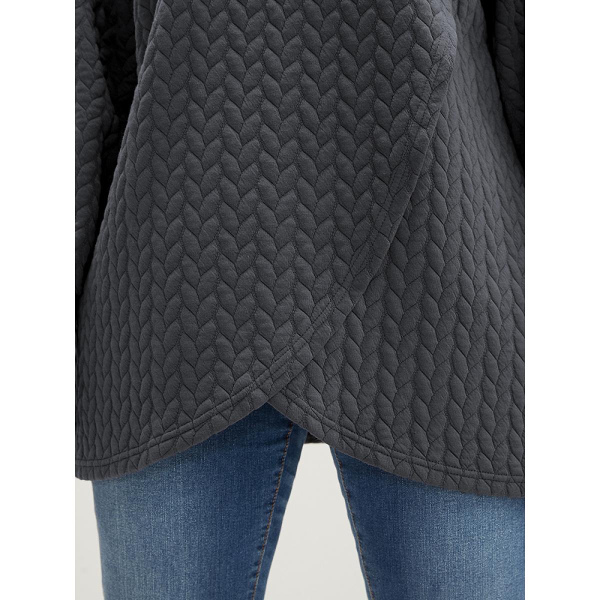 Plus Size Solid Asymmetrical Hem Cable Knit Hooded Sweatshirt Women DimGray Lounge Asymmetrical Hooded Everyday Sweatshirts BloomChic 28/5X Product Image