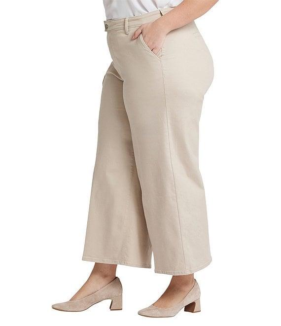 NYDJ Plus Size Mona Solid High Rise Hook-And-Eye Waist Wide Leg Ankle Trouser Jeans Product Image