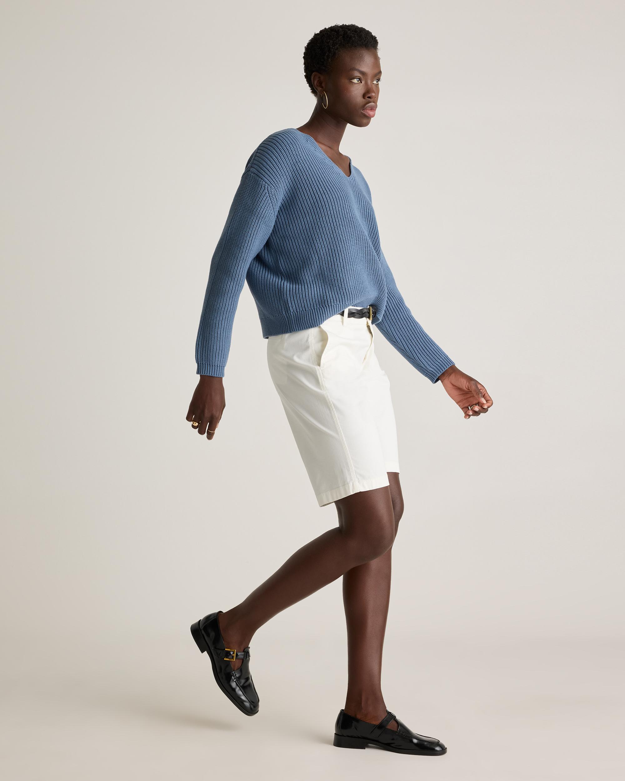 Quince | Women's Fisherman V-Neck Sweater Size XL, Organic Cotton Product Image