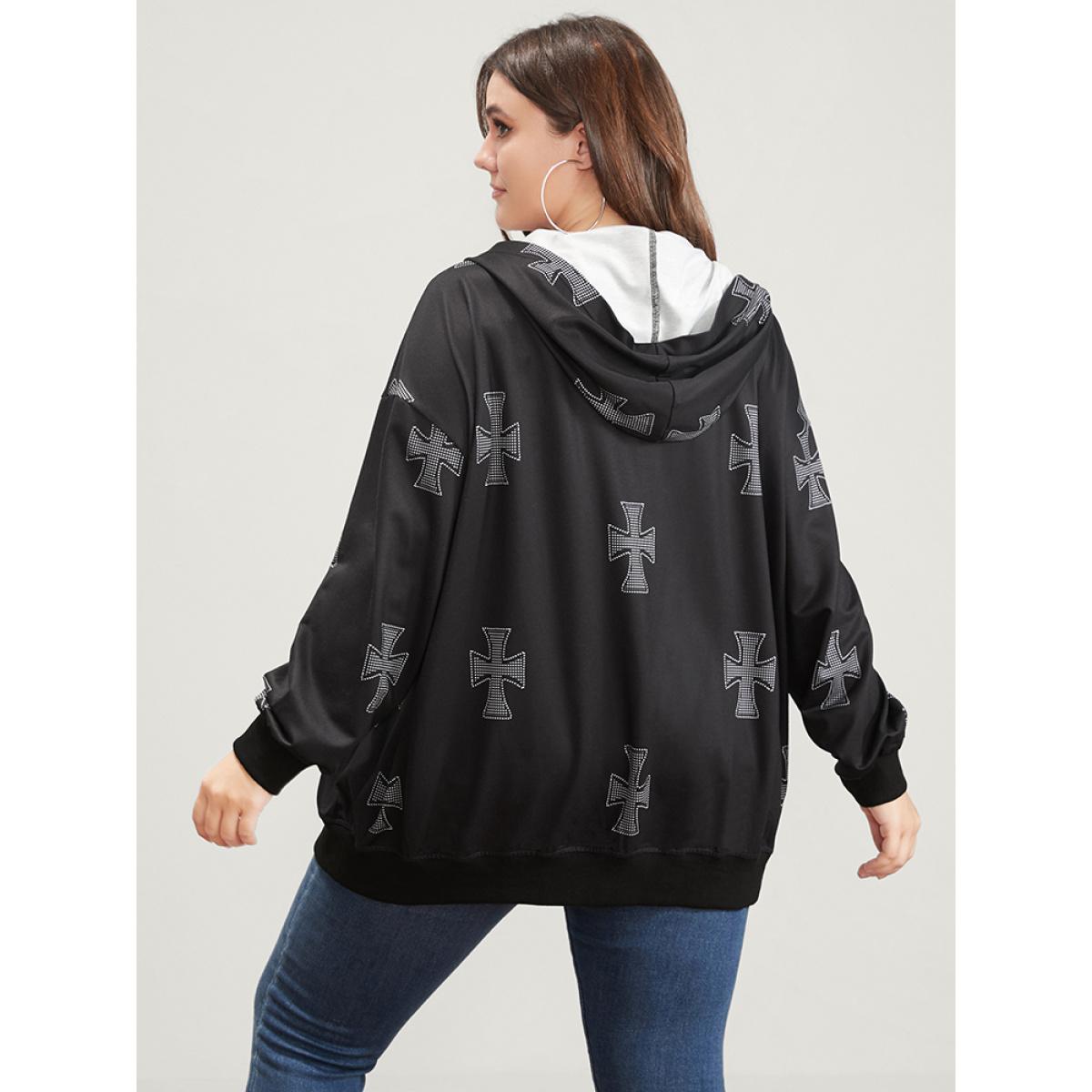 Plus Size Halloween Pocket Zipper Hooded Sweatshirt Women Black Casual Zipper Hooded Dailywear Sweatshirts BloomChic 28/5X Product Image