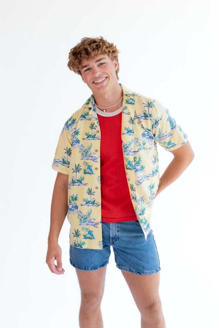 Yellow Beach Hut Print Hawaiian Shirt Product Image