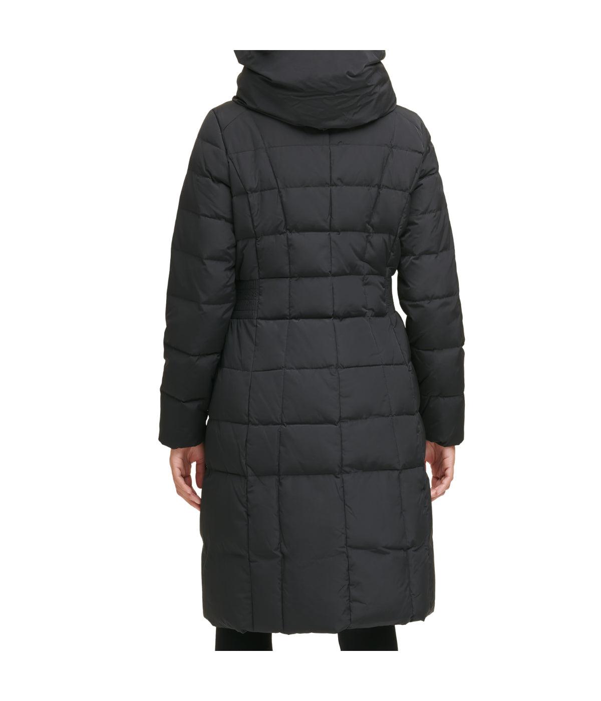 Box Quilt Down Zip Front Coat Black Product Image