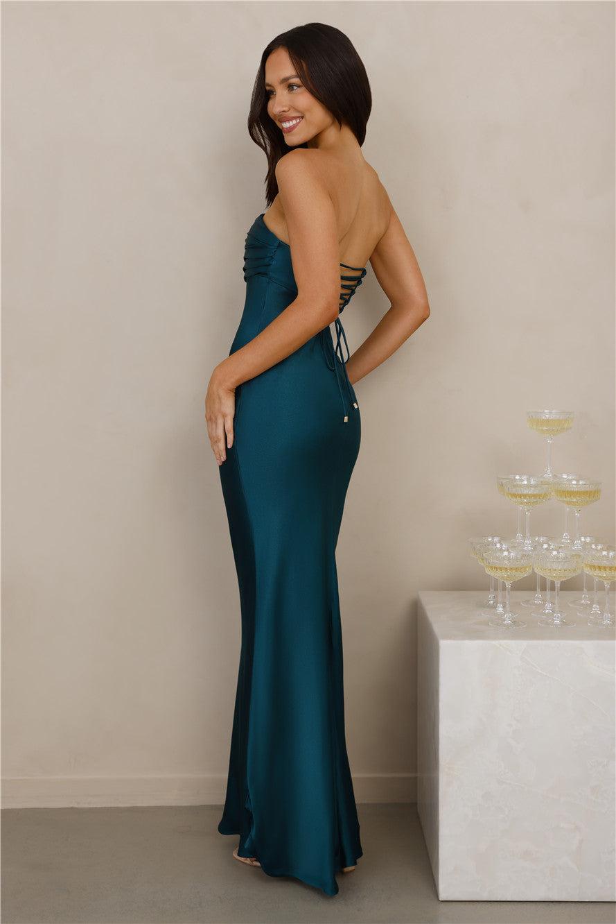 The Seraphina Strapless Satin Maxi Dress Teal Product Image
