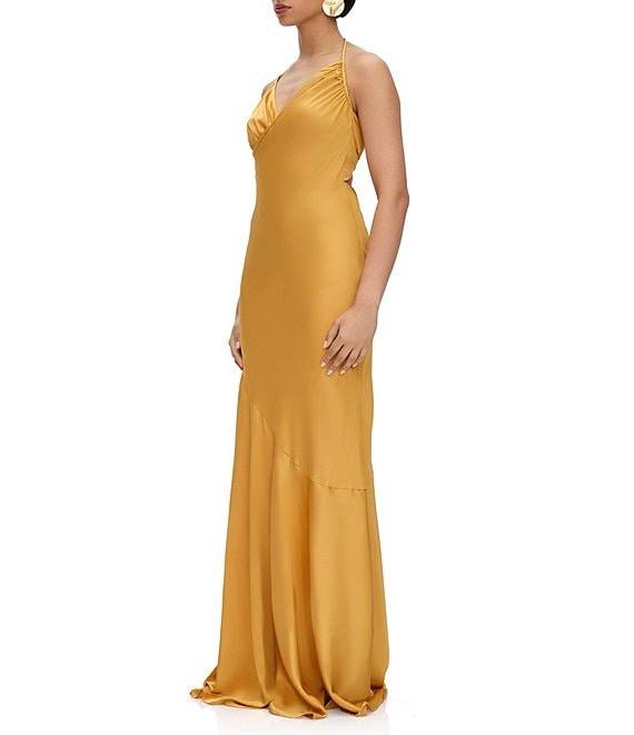 Andrea Iyamah Tiro Drape V-Neck Sleeveless Asymmetrical Seam Dress Product Image