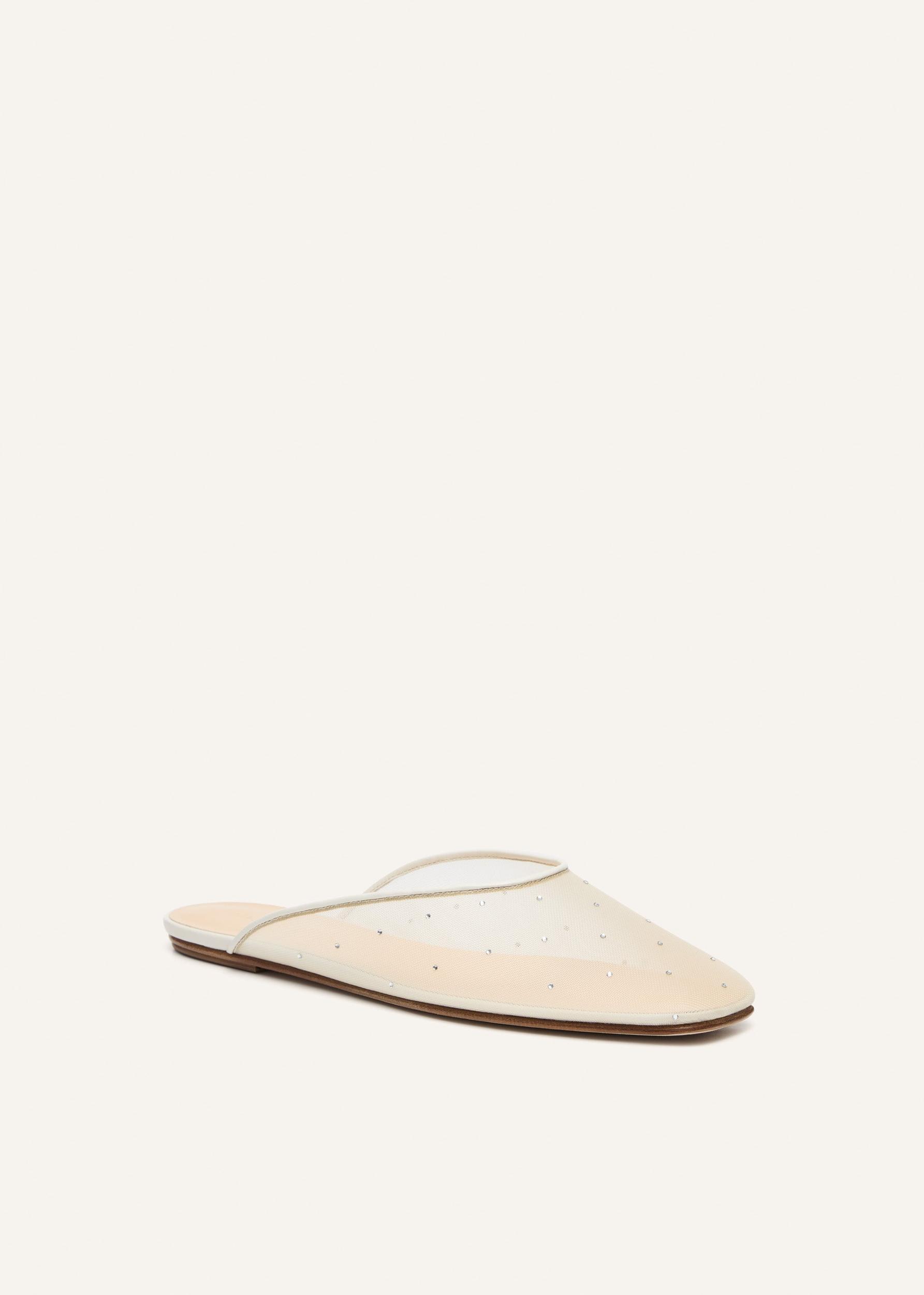 Crystal mesh flat mules in cream Product Image