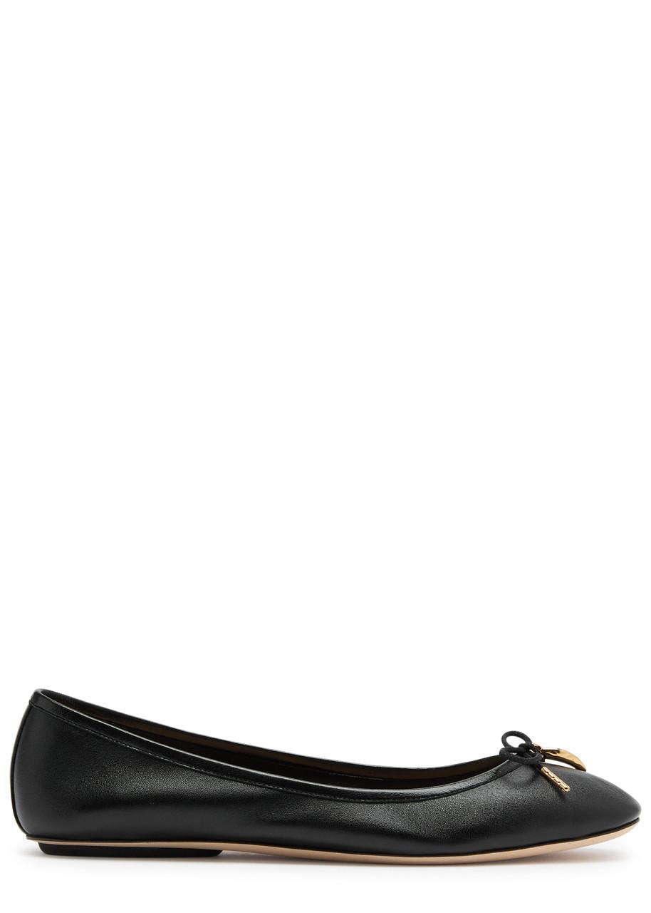 CHLOÉ Bow Detail Round Toe Flat Sole Ballerina Shoes In Black Product Image