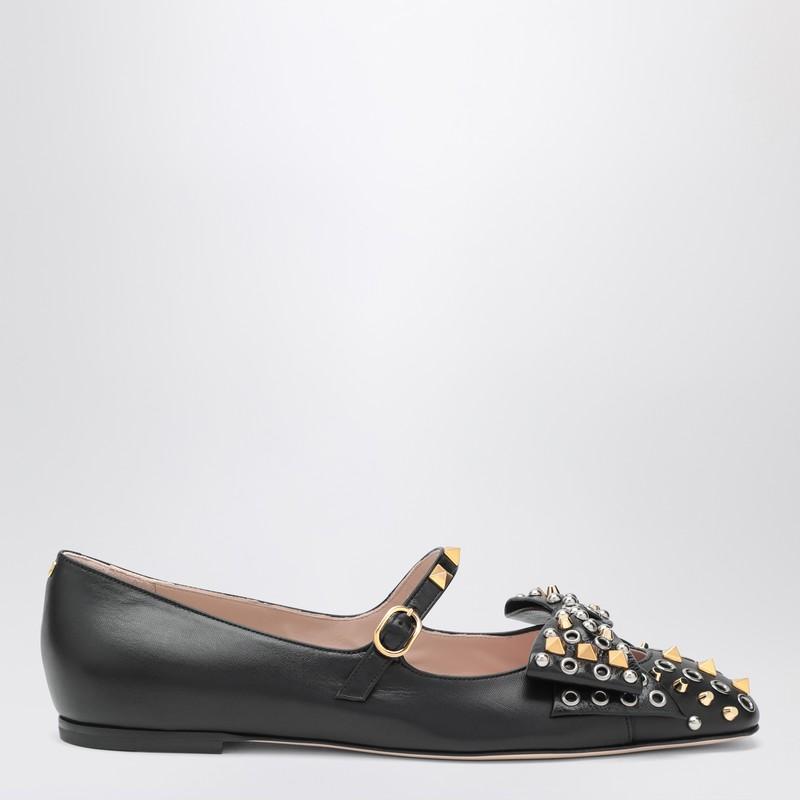 VALENTINO GARAVANI Mary-jane Bowow Ballerina In Kidskin With Studs Woman Black 35 In Multi Product Image
