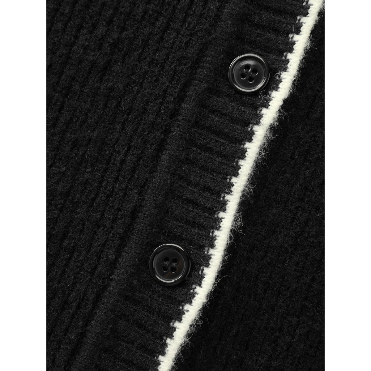 Plus Size Color Contrast Edged V-Neck Knit Cardigan Black Women Office Loose Long Sleeve Office Cardigans BloomChic 12/L Product Image