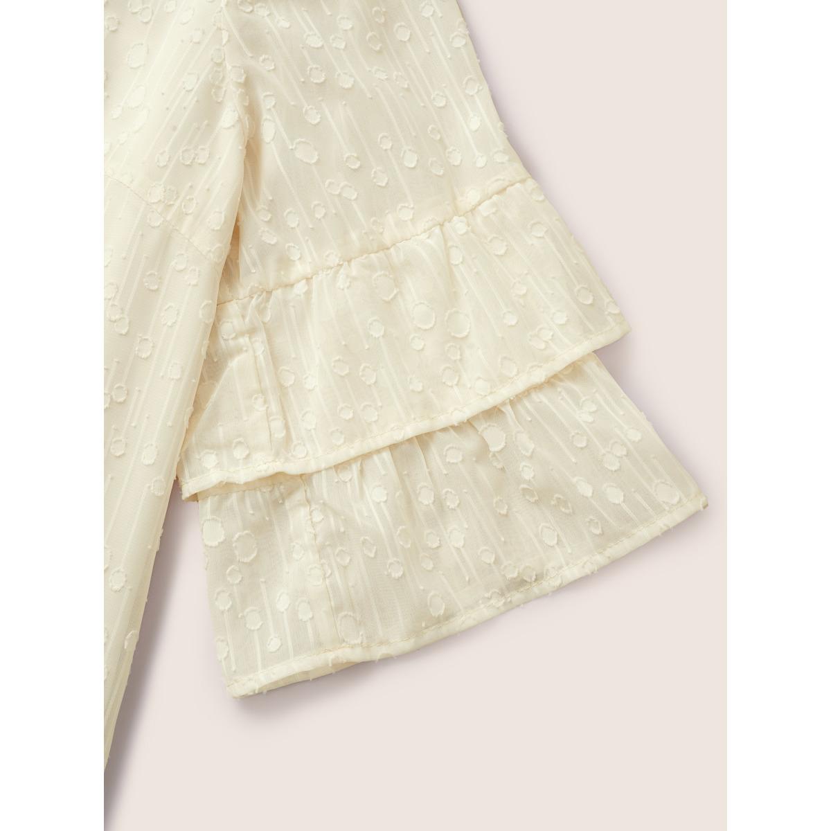 Plus Size Ivory Plisse Mesh Flutter Layered Sleeve Blouse Women Elegant Elbow-length sleeve V-neck Everyday Blouses BloomChic 22-24/3X Product Image