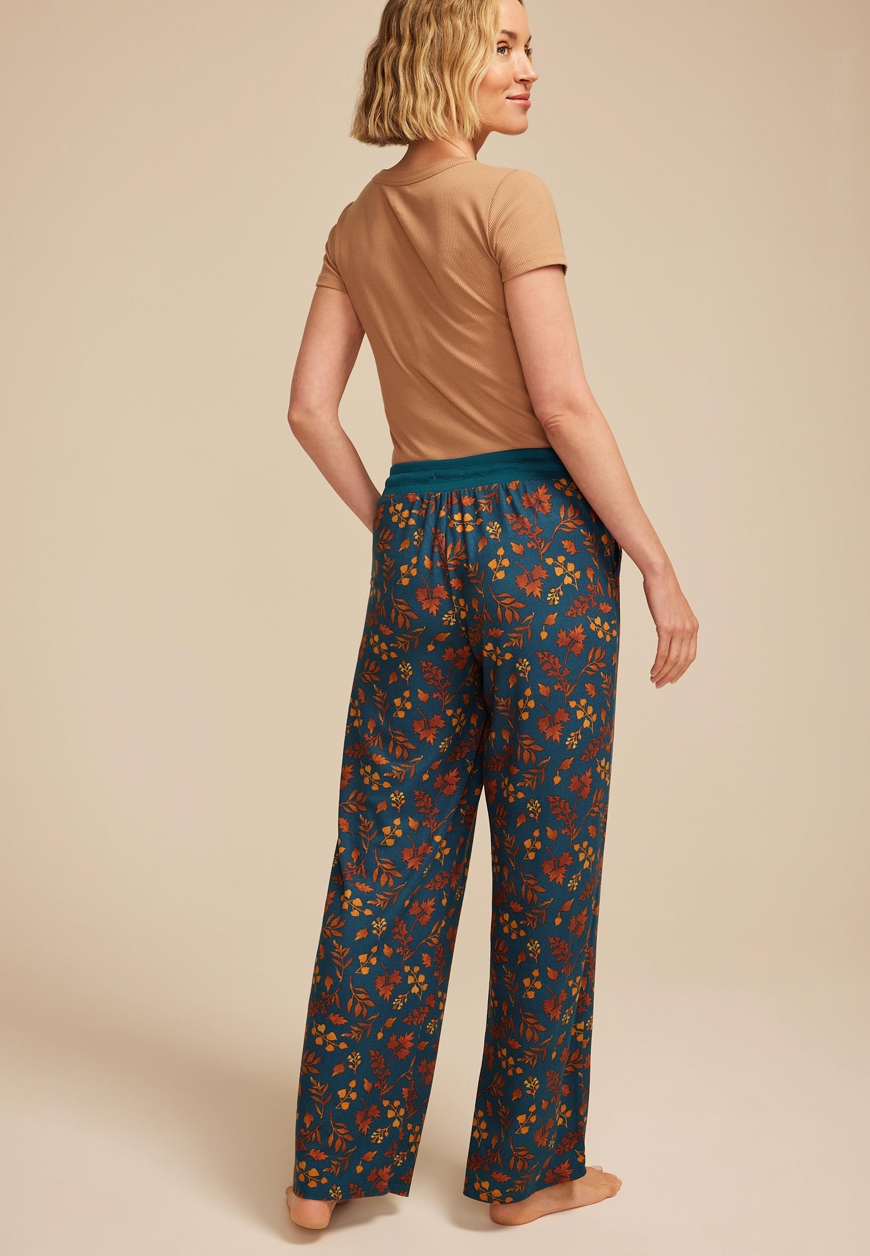 Teal Fall Leaves Wide Leg Pajama Pants Product Image