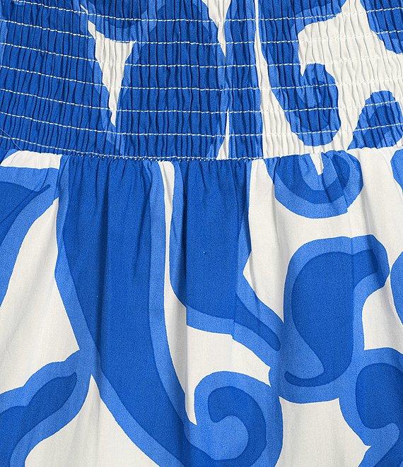 Sugarlips Plus Sunfire Abstract/Paisley-Printed Smocked Bodice Tiered Poplin A-Line Dress Product Image